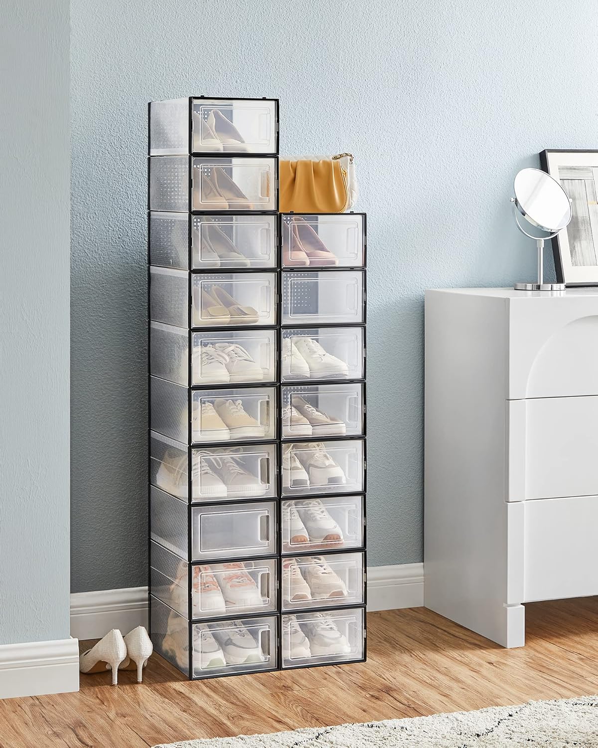 18er-Set Schuhboxen, Transparent + Schwarz 18er Set für Schuhe bis Größe 44