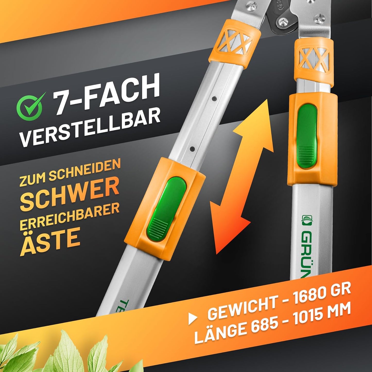 Teleskop-Astschere, 7-Fach-verstellbar, 1. Teleskop Amboss-Astschere