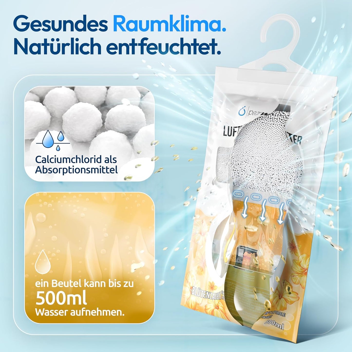 Luftraumentfeuchter zum Aufhängen, 10x 250g Blütenzauber