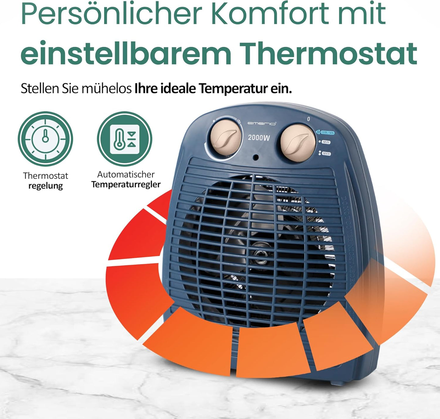 Heizlüfter mit Thermostat & Ventilatorfunktion, Blau