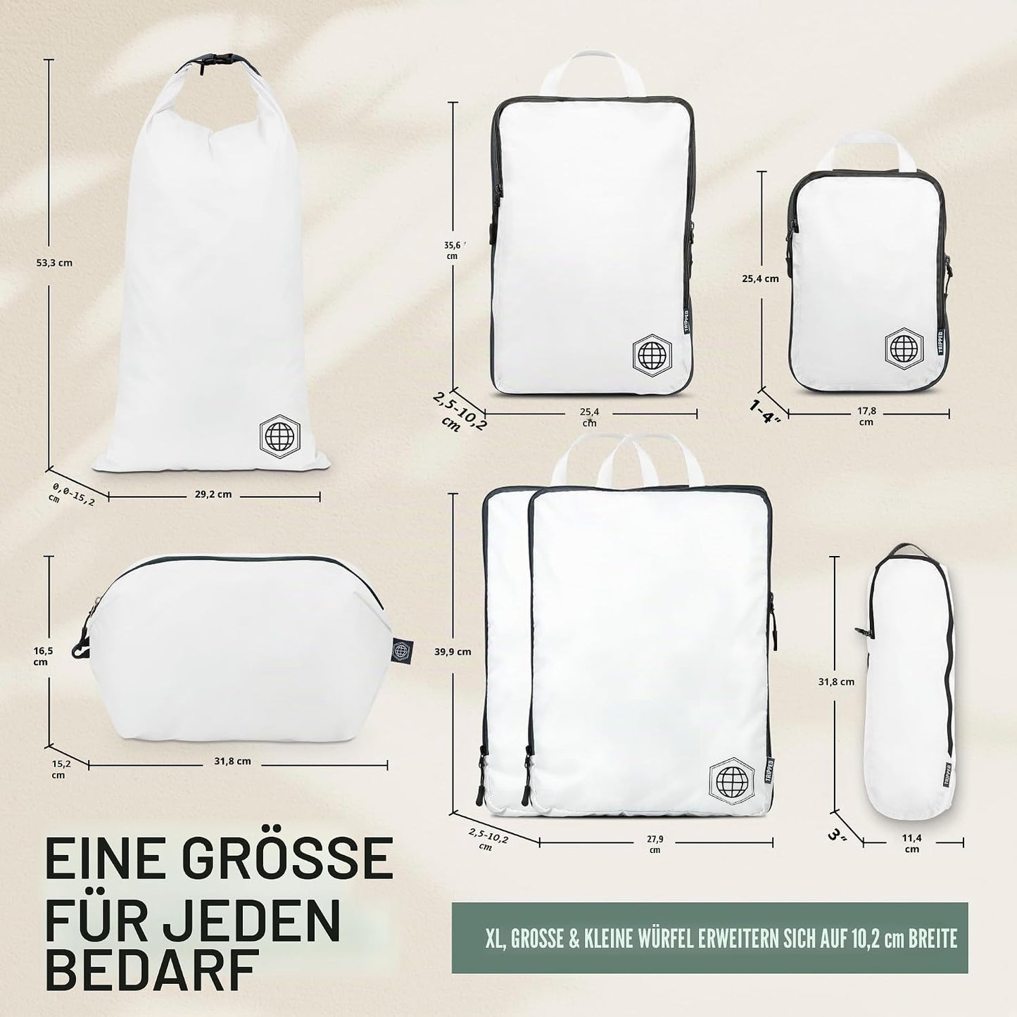 Kompressions-Verpackungswürfel-Set, Weiss/Grau