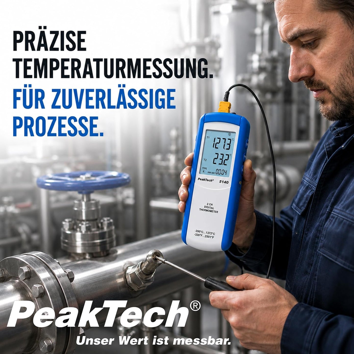 Digitales Thermometer 5140-2CH Typ-K, 2-Kanal, -200°C bis 1372°C, 2 Kanal
