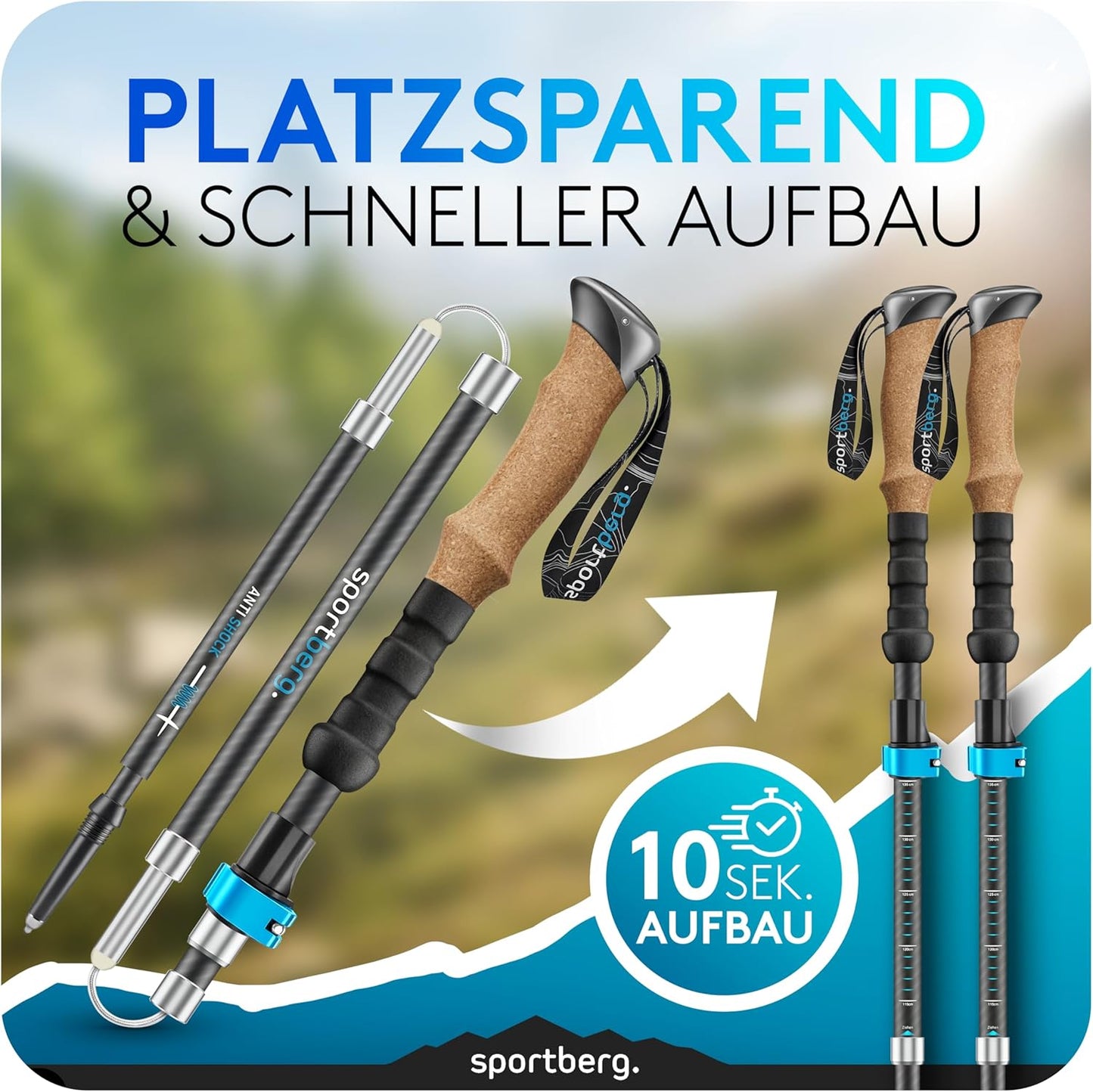 Faltbare Nordic Walking Stöcke, Carbon