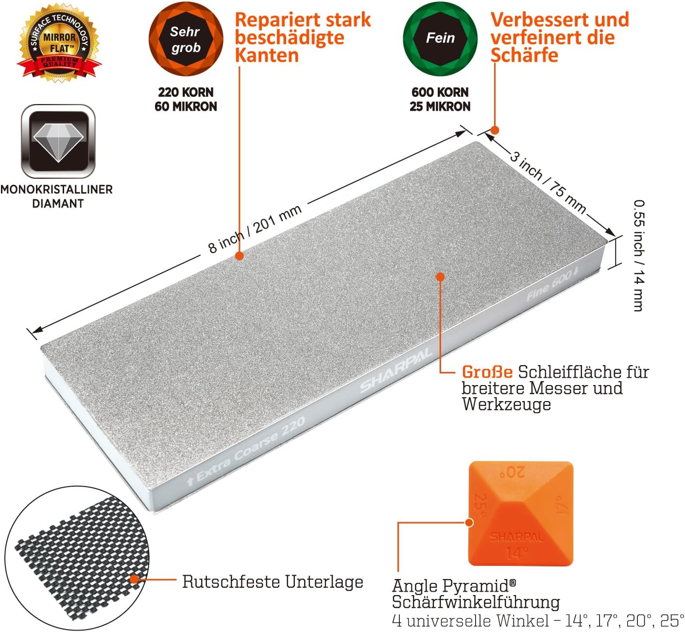 Doppelseitiger Diamant-Schleifstein, 220 & 600 Körnung
