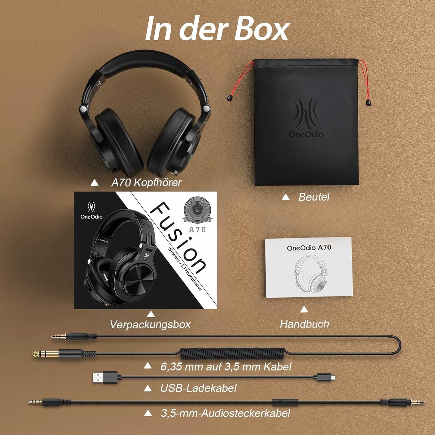 Kabellose Over-Ear Kopfhörer A70 mit HiFi-Stereo Sound, Schwarz