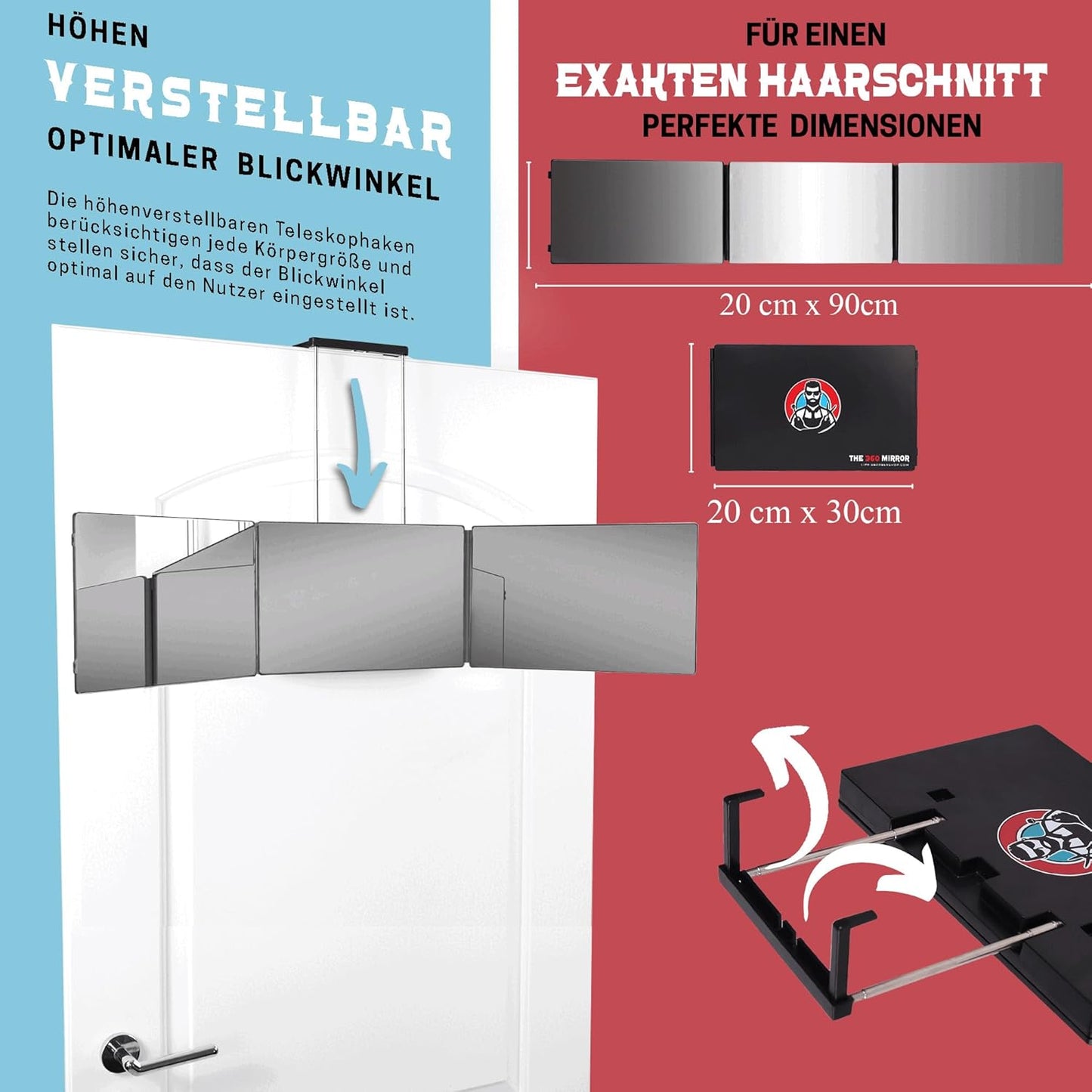 360 Grad Haarschneidespiegel mit Teleskophaken, I Ohne Led I