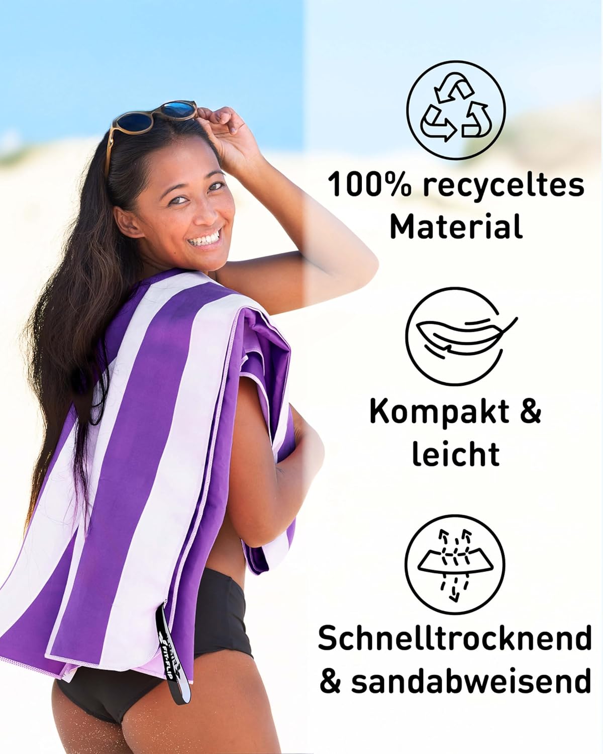 XXL-Mikrofaser-Strandtuch, 200cm x 90cm 05 Violett - Weiss