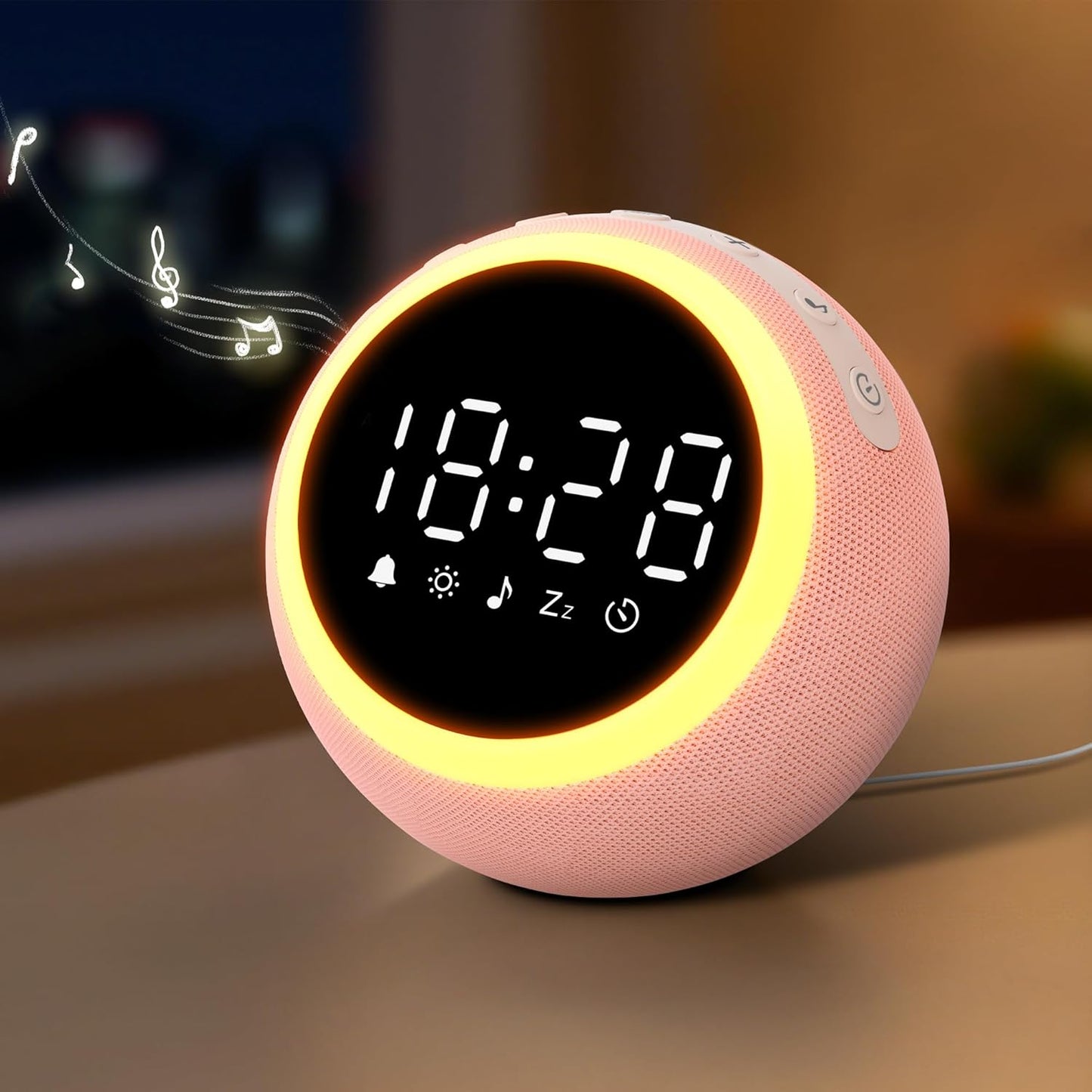 Digitalwecker mit Entspannungstönen & Nachtlicht, 12CM Rosa