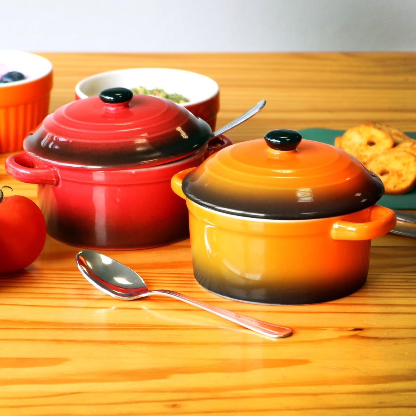 4-teiliges Auflaufform-Set mit Deckel, 4 Stück - Orange. Rot