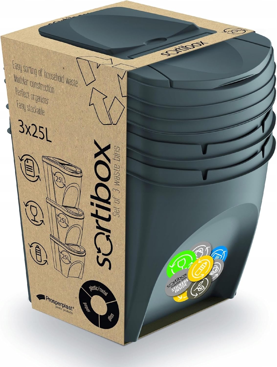 Sortibox Mülltrennsystem, Grau 39,2 x 29,3 x 33,5 cm