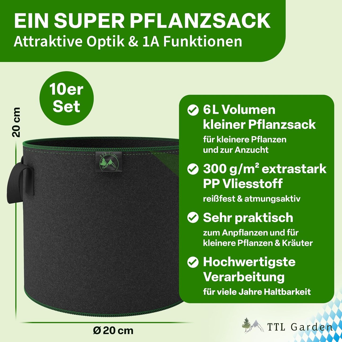 10er-Set Pflanzsack, 6 Liter, 6 Liter Allrounder 10