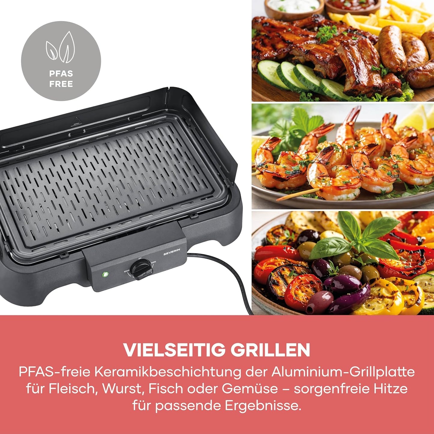 Tischgrill PG 8595, NEU 2026: Aluminium-Grillplatte