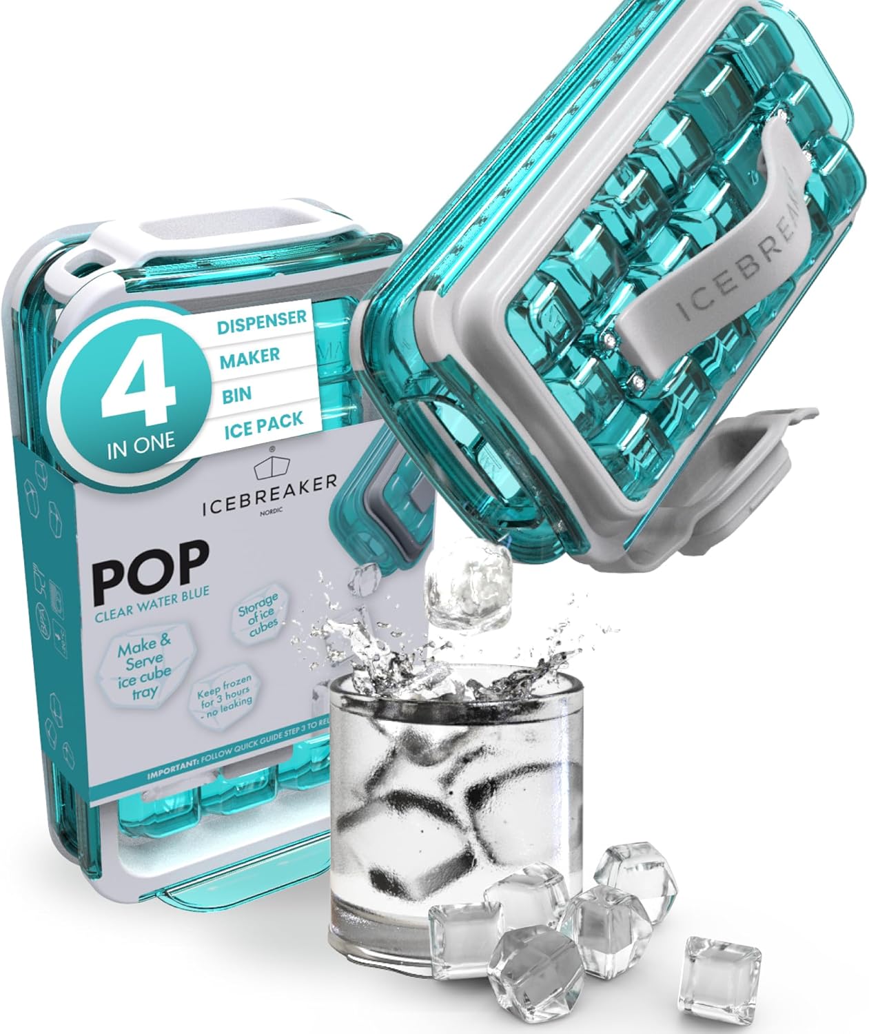 Eiswürfelform Pop 2.0 mit Hygienedeckel, Pop 2.0 Clear Water Blue (Exclusive)