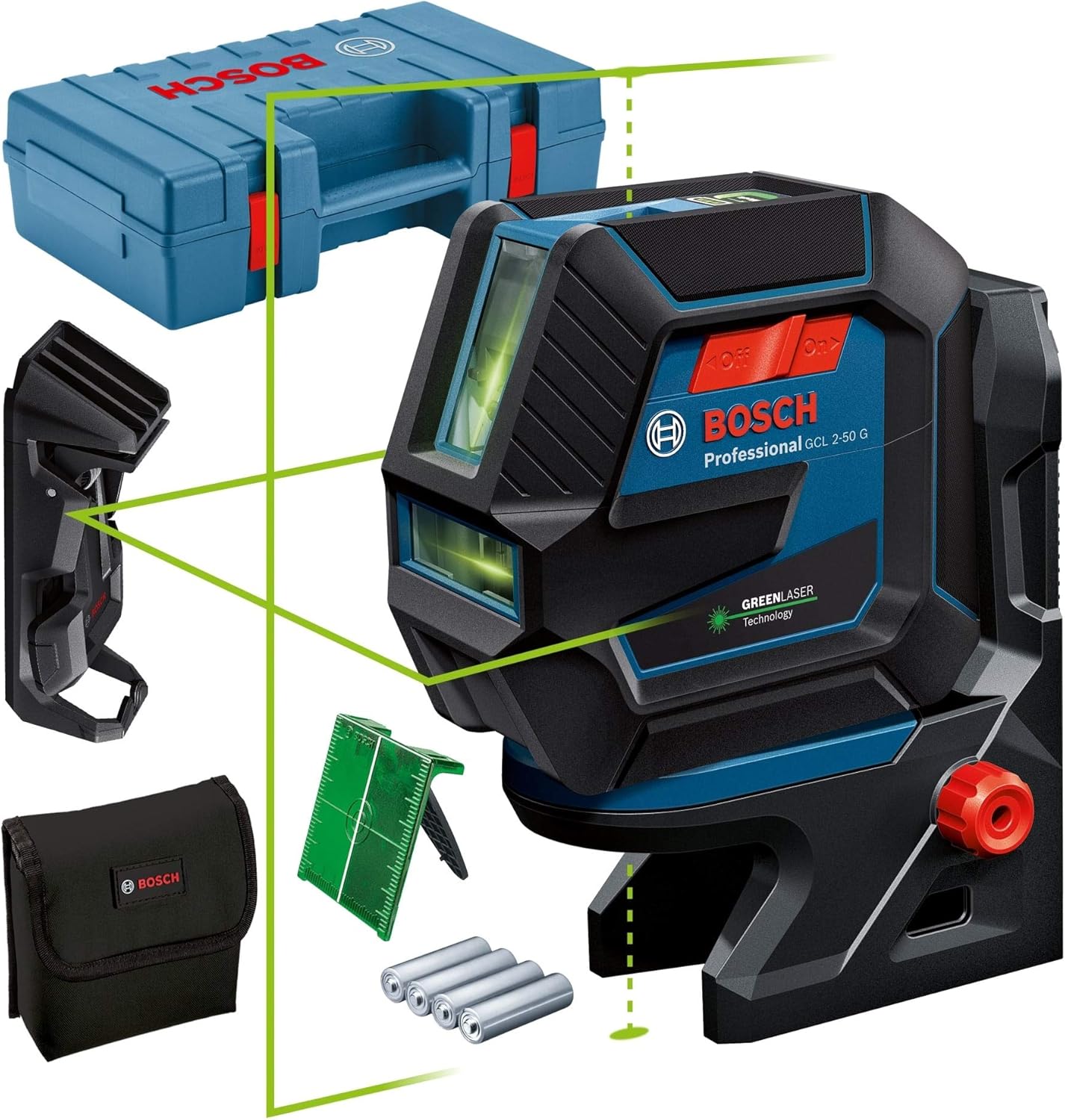 Kreuzlinienlaser GCL 2-50 G, GCL 2-50 G + Handwerkerkoffer + Klemme