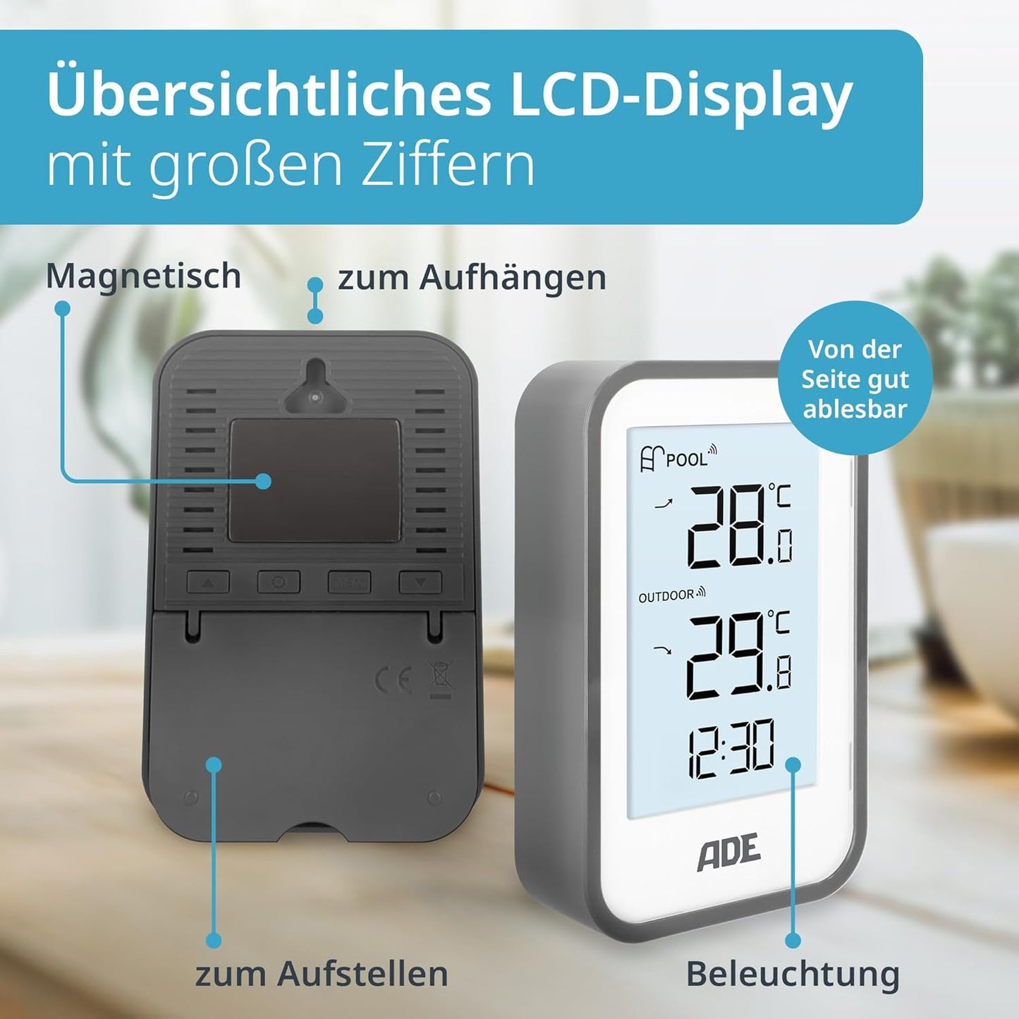 Schwimmendes Poolthermometer mit Funksensor, Weiss