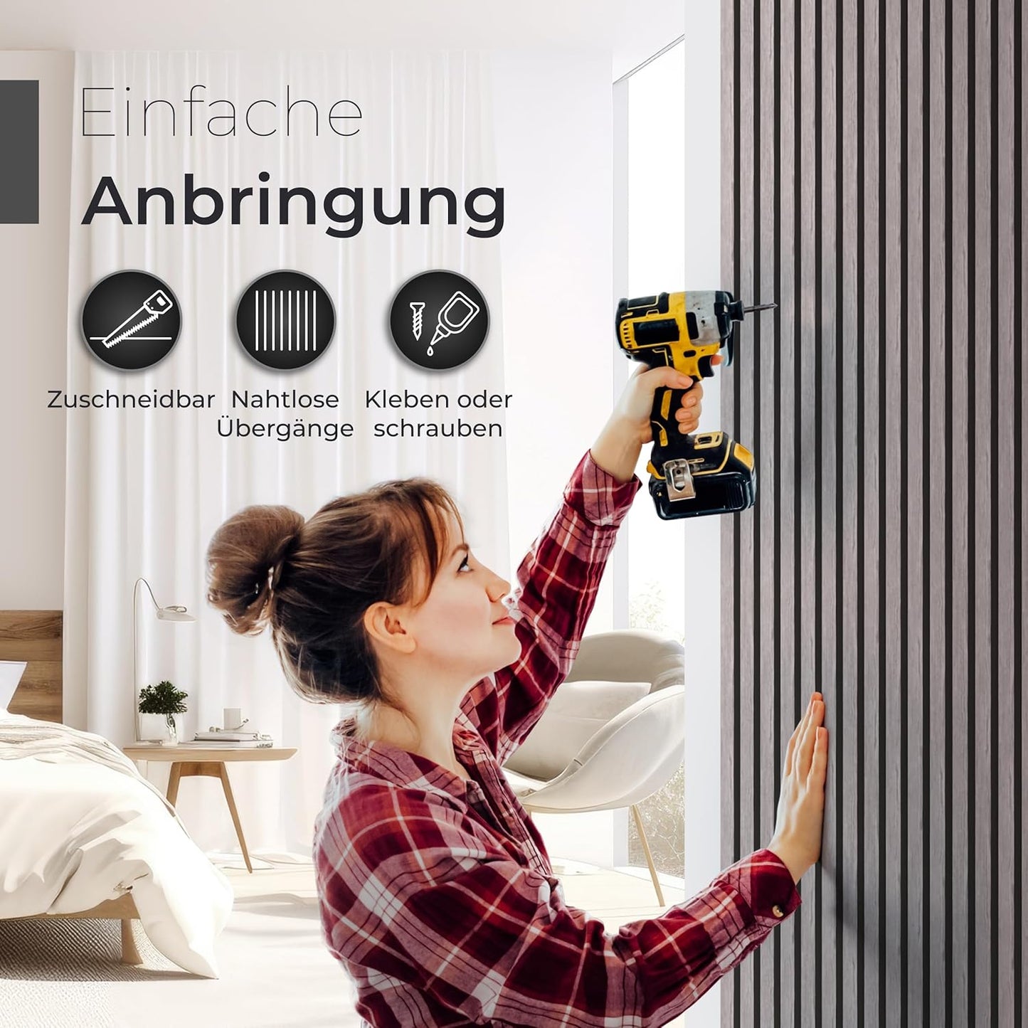 2-teiliges Akustikpaneele-Set, 2 Stück | je 120 x 60 x 2,1 cm Holzfurnier Birne | Akustikfilz Schwarz