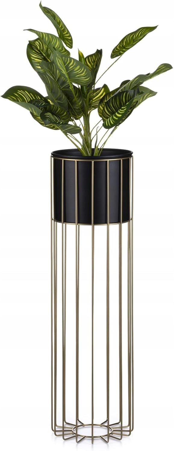 Blumenständer mit rundem Blumentopf, 70 cm hoch, 70 cm, Schwarz - Gold