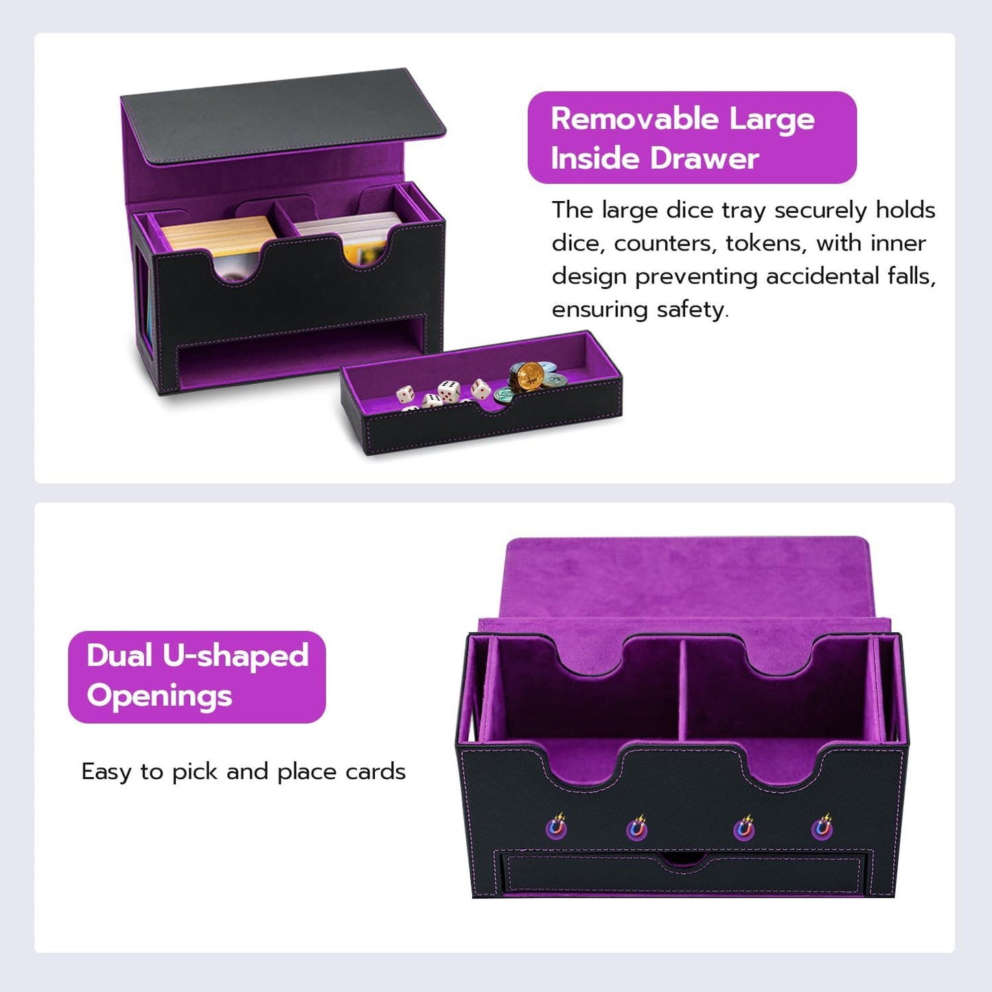 Kartendeckbox mit Schaufenster und Würfelfach, Purple