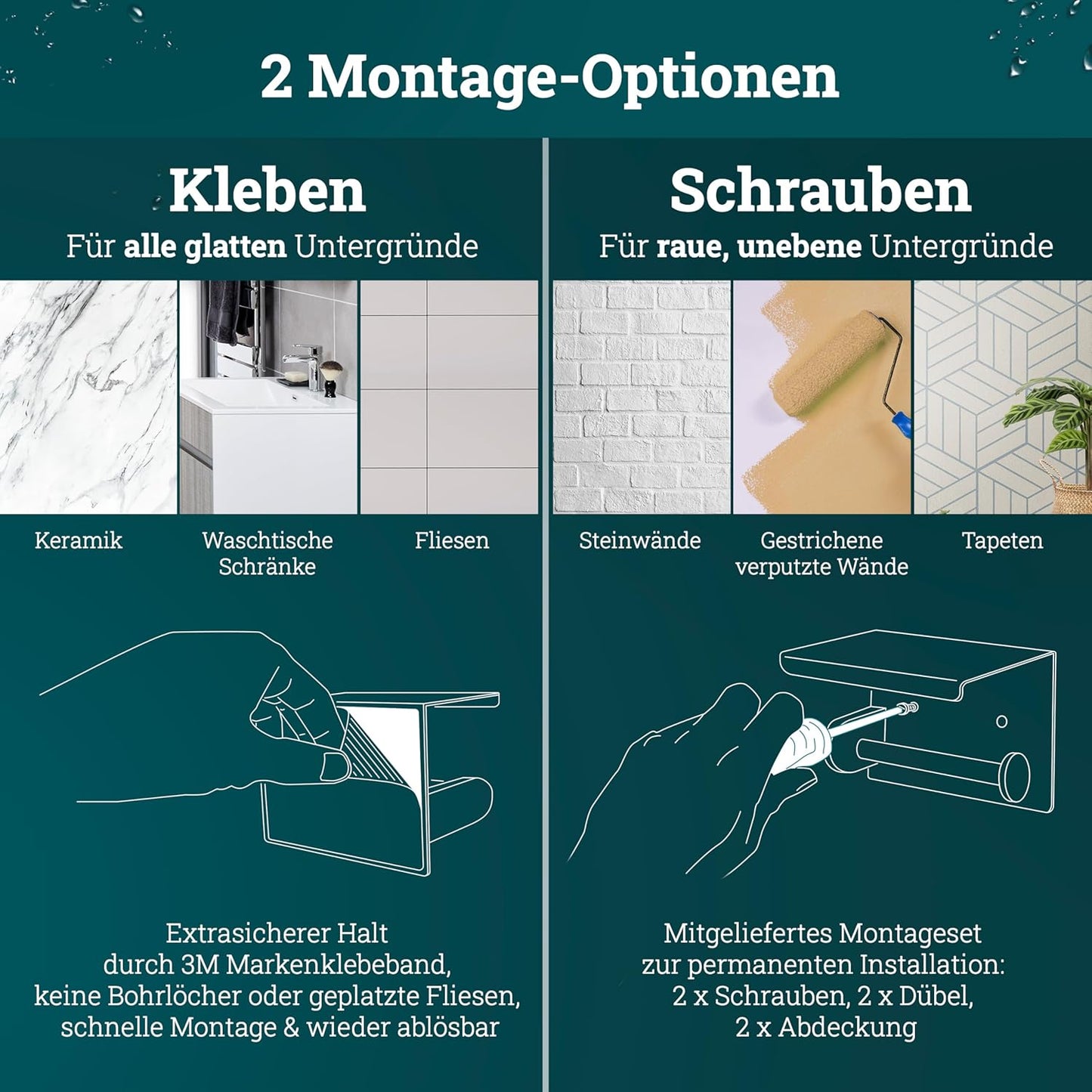Toilettenpapierhalter ohne Bohren, Edelstahl Gebürstet Edelstahl
