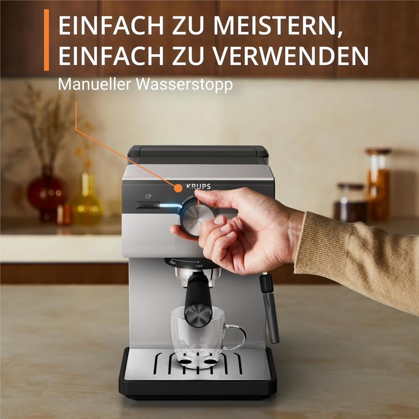 Authentic Espresso-Siebträgermaschine mit Dampfdüse, Creme