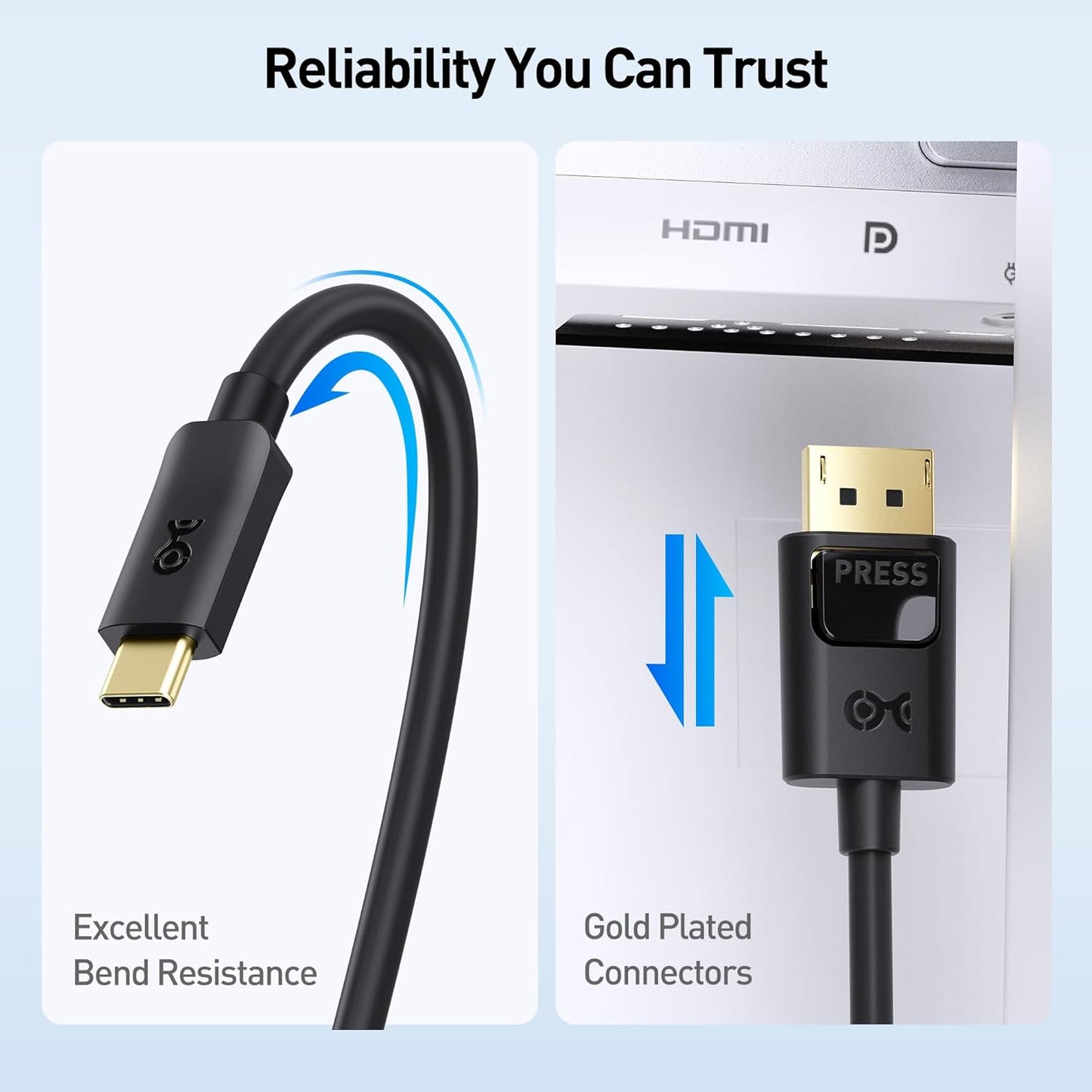 Bidirektionales USB C DisplayPort 1.4 Kabel, 3m Schwarz