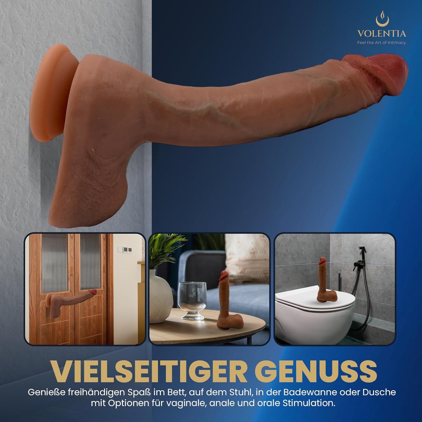 Realistischer Vibrator mit Heizfunktion und Saugnapfbasis, Braun