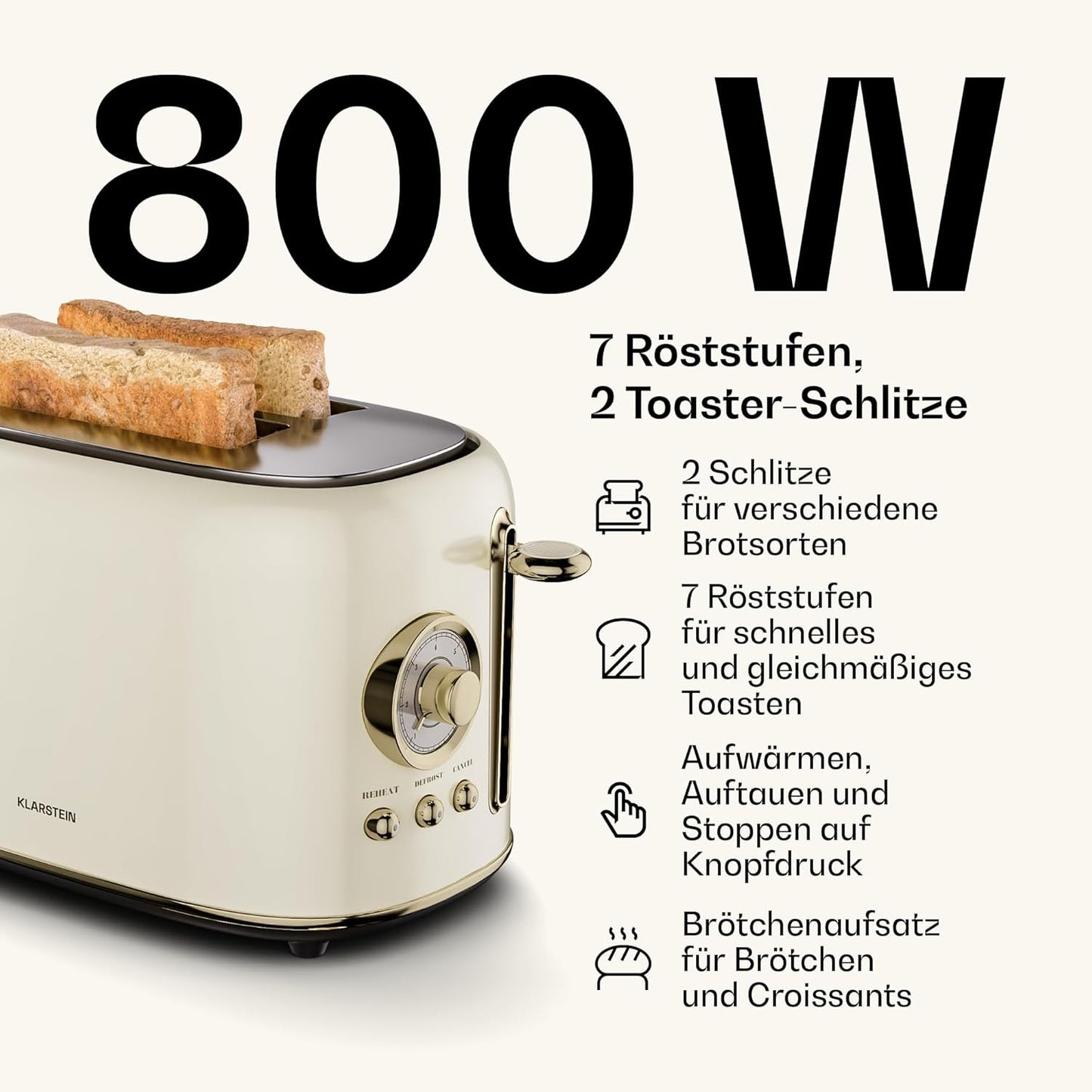 Retro-Frühstücksset Victoria, Creme Toaster + Wasserkocher