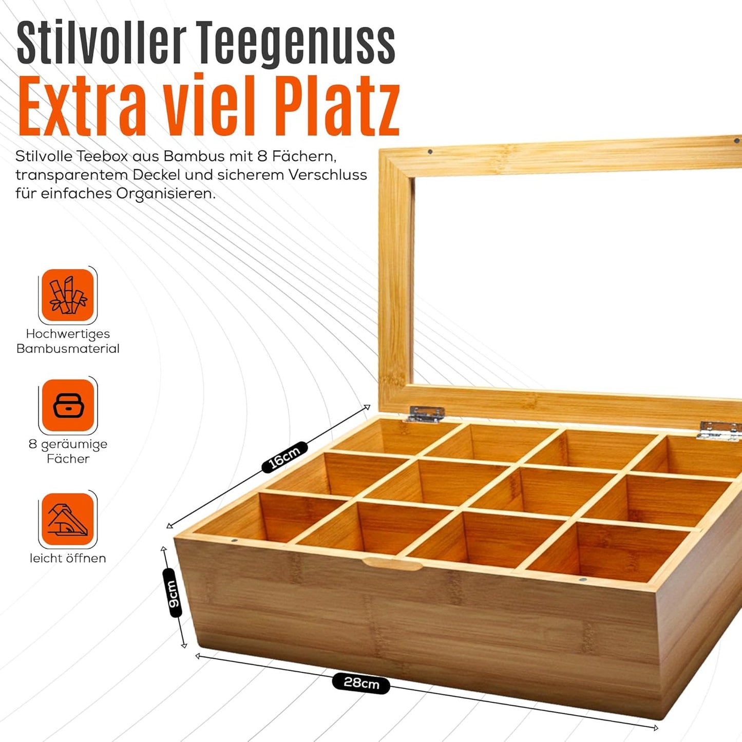 Teebox mit 12 Fächern & Sichtfenster, 12 Fächer