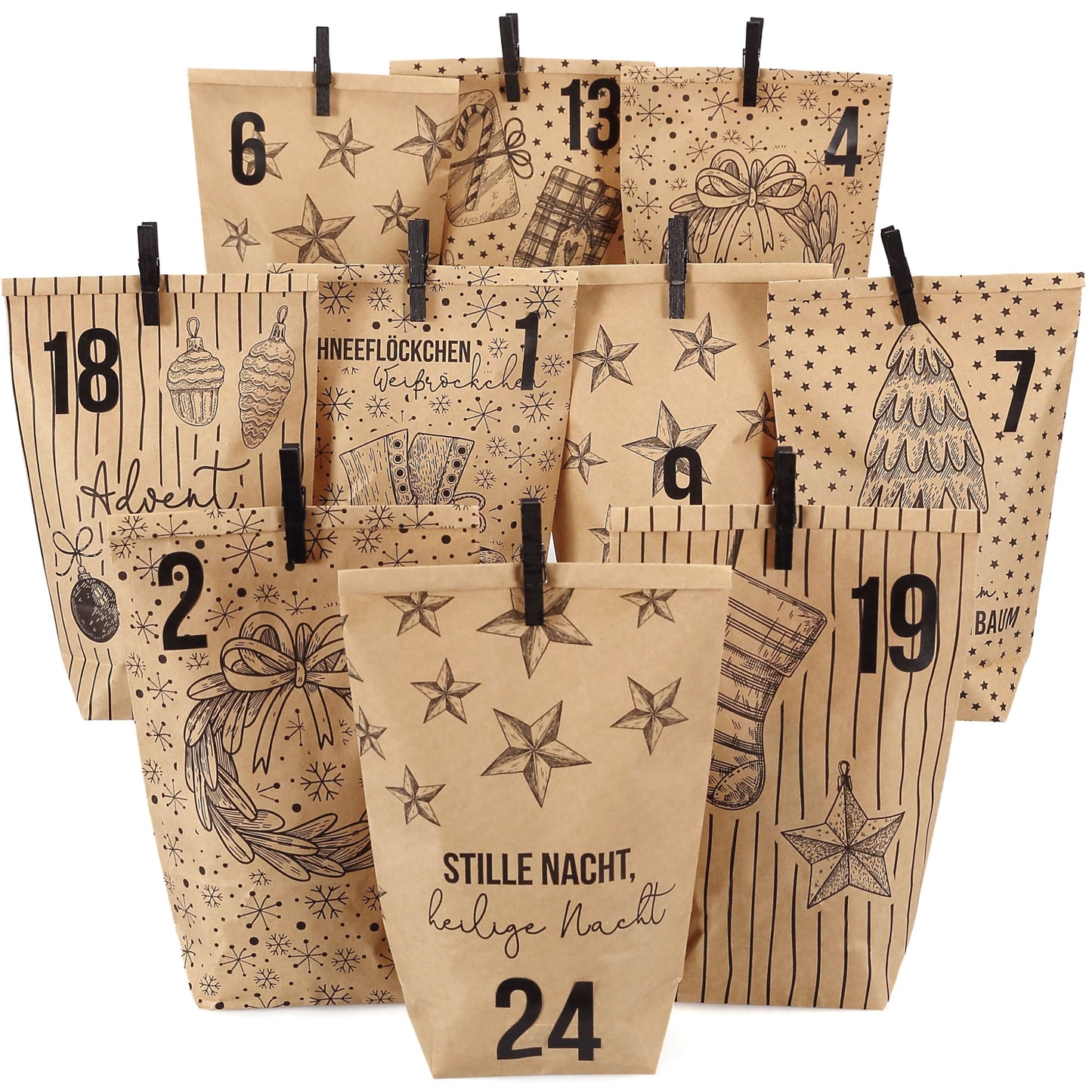 Adventskalender zum Befüllen, Packpapier-klassisch