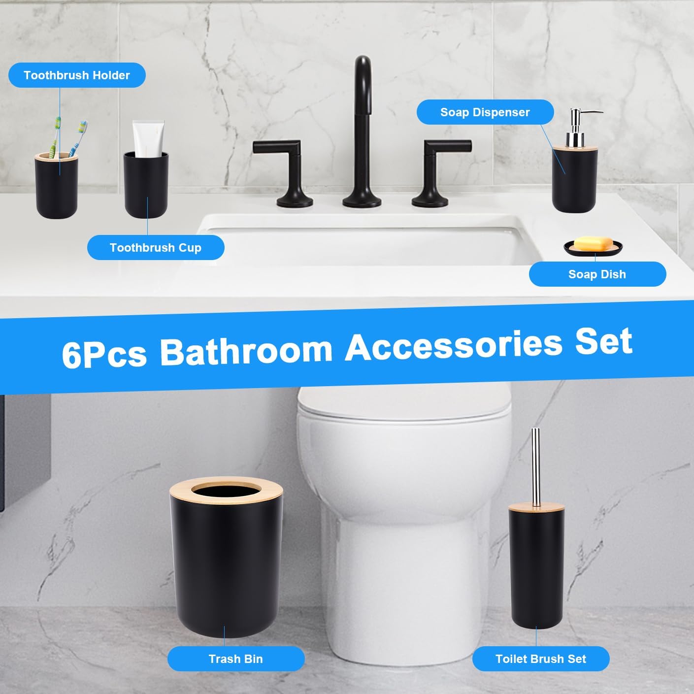 6-teiliges Badezimmer Zubehör-Set, Lot de 6