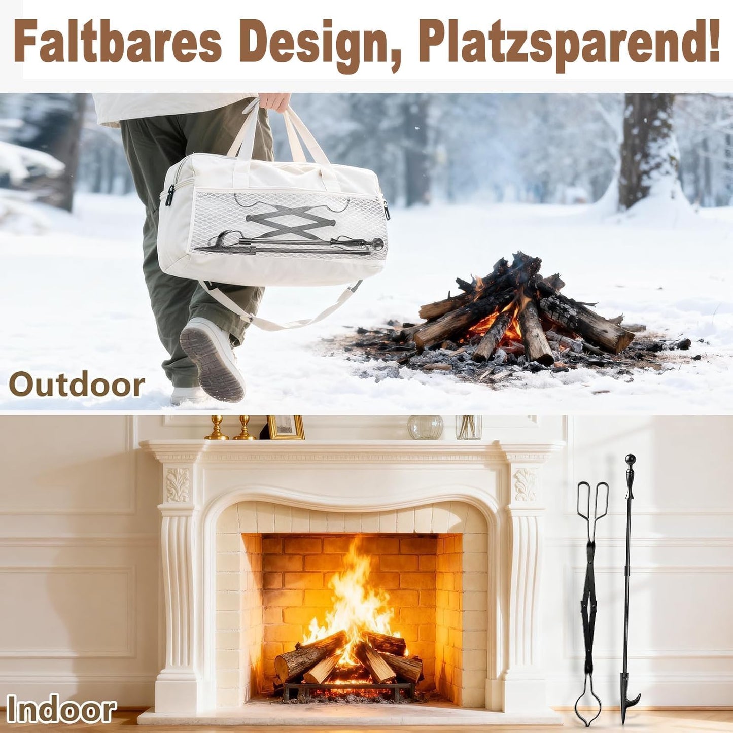 Kaminzangen-Set mit Schürhaken & Feuerzange, Feuerzange & Schüreisen