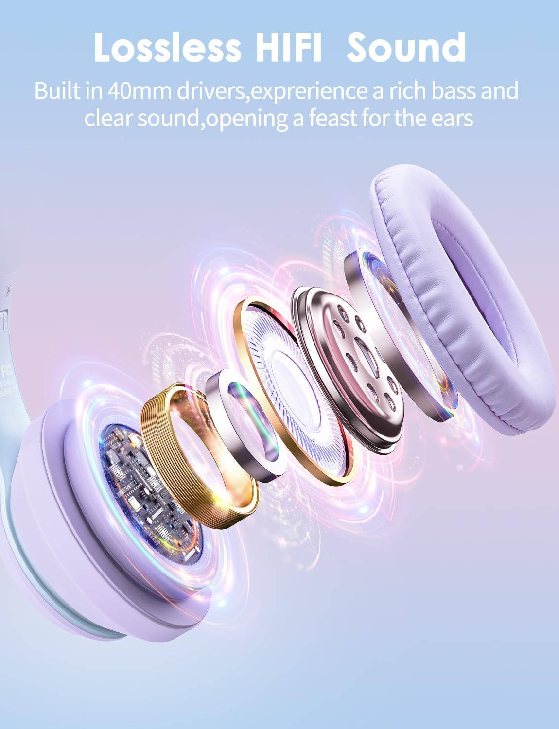 Over-Ear Headset FRKIDD3 mit LED-Katzenohren, Erwachsene, 105 dB, Violett