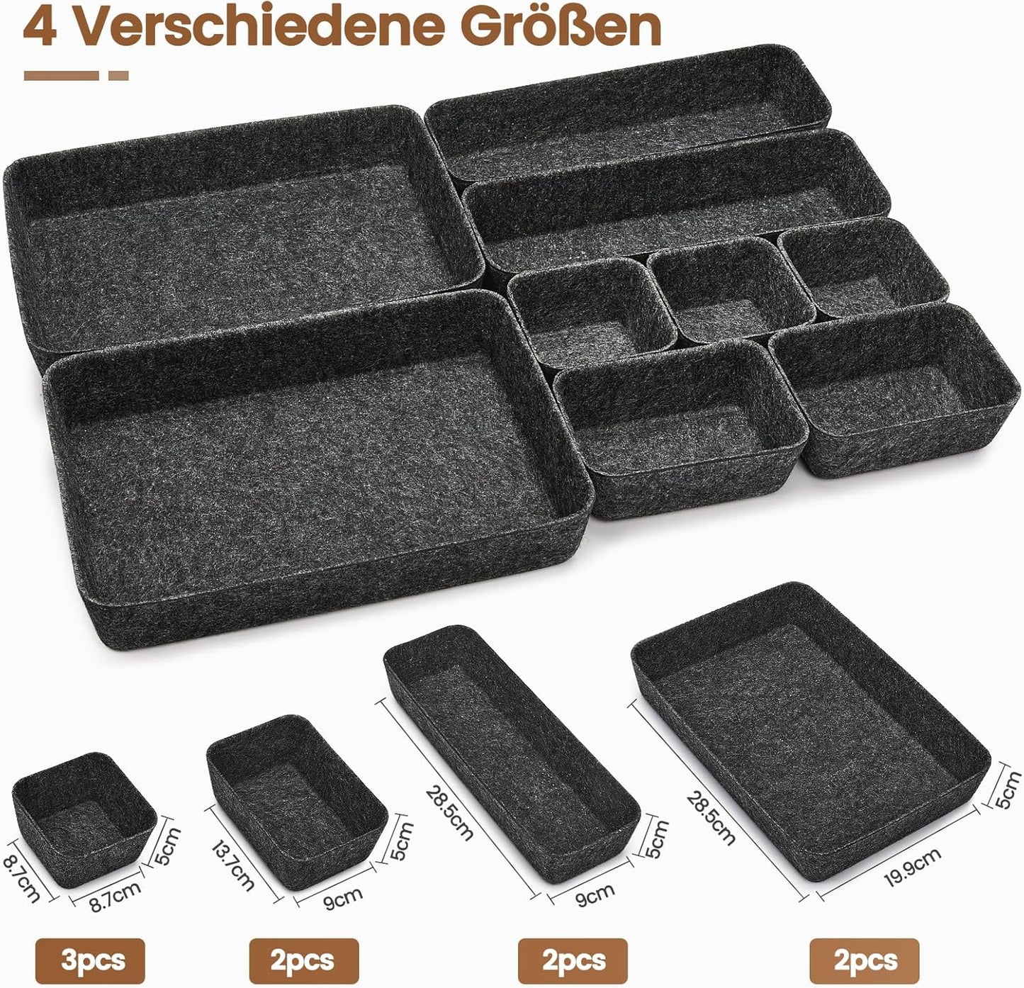 9-teiliges Schubladen-Organizer-Set, 9 Stück-Schwarz Schwarz