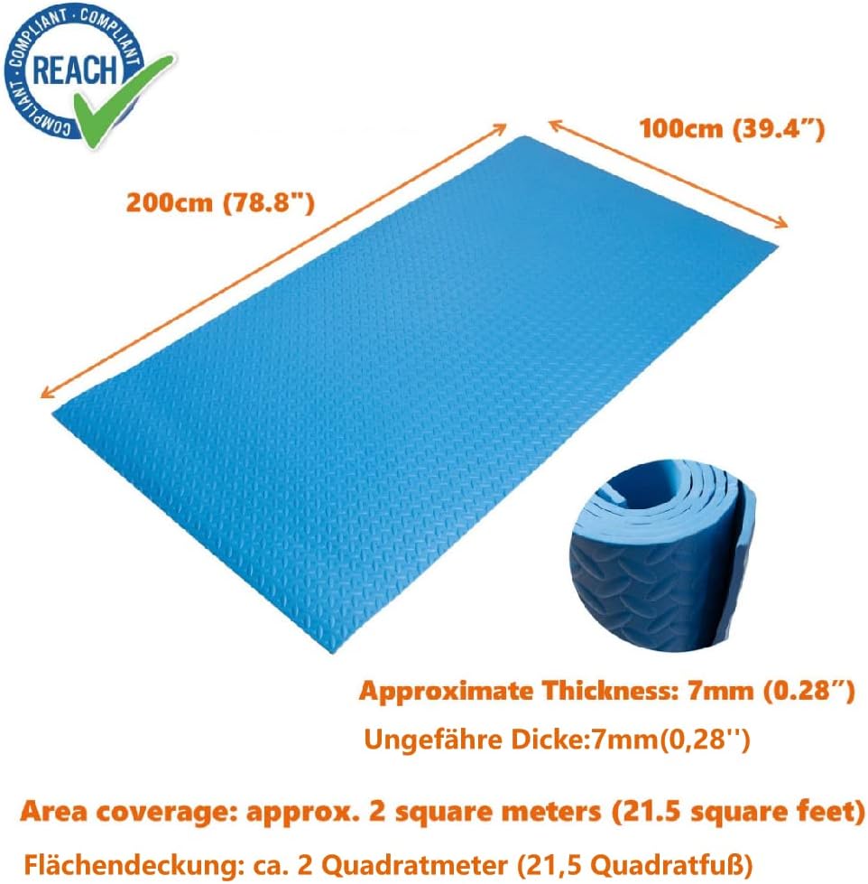 Bodenschutzmatte für Fitnessgeräte 200x100 cm, 4 Matten | hellblau