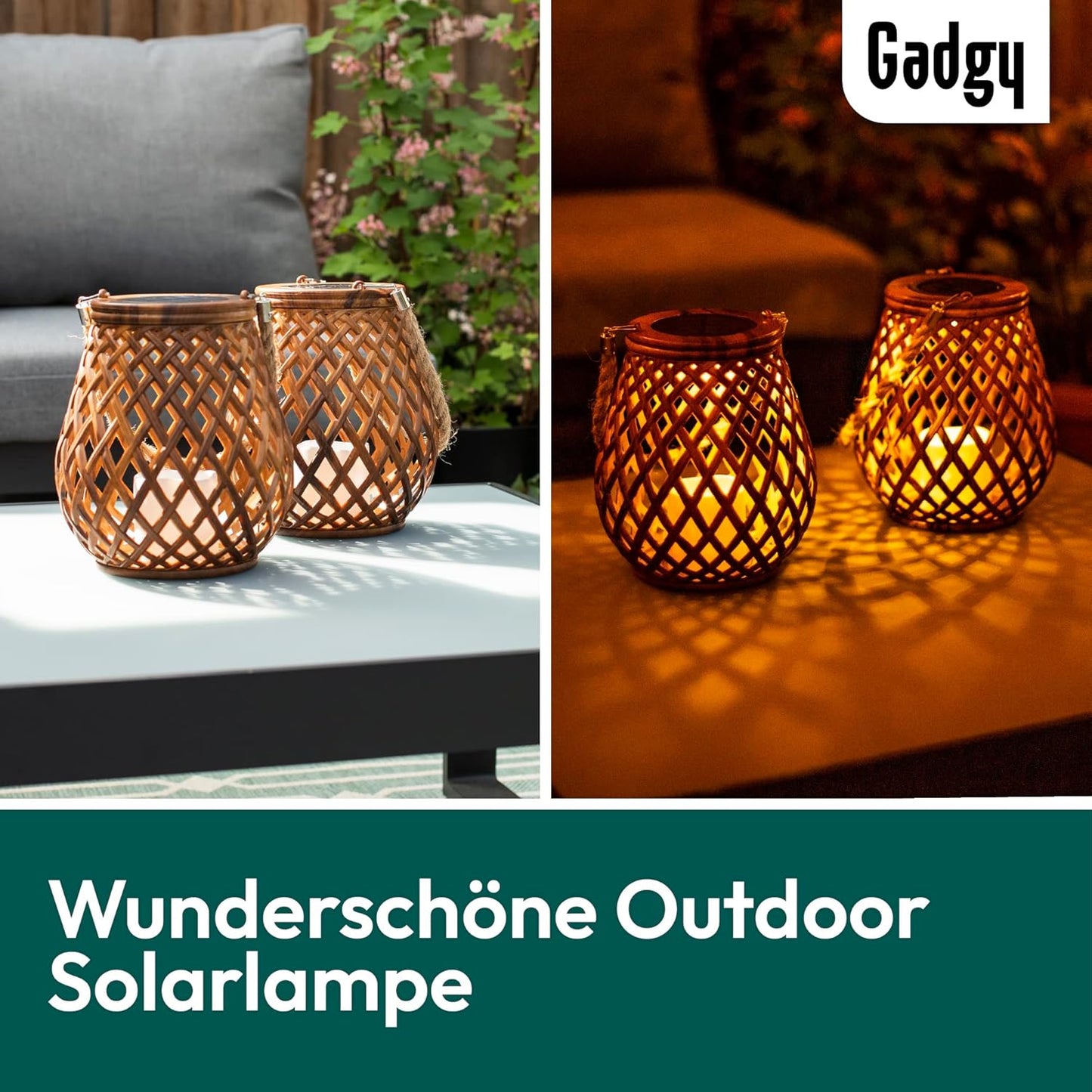 2er-Set Solarlampen in Rattan-Optik, Rattan-kreuzschlitz