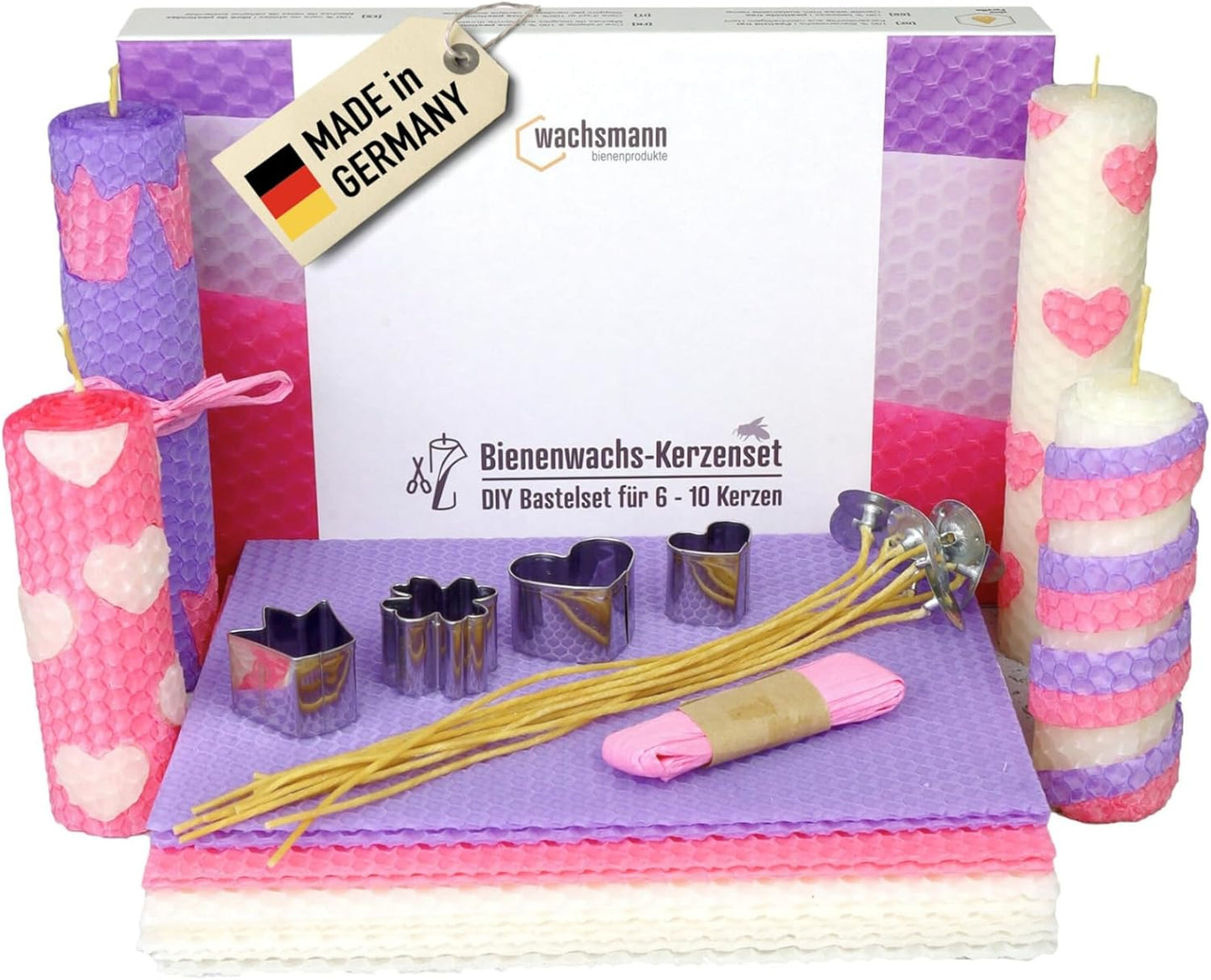 DIY Bienenwachskerzen-Set, Weiß, flieder, rosa