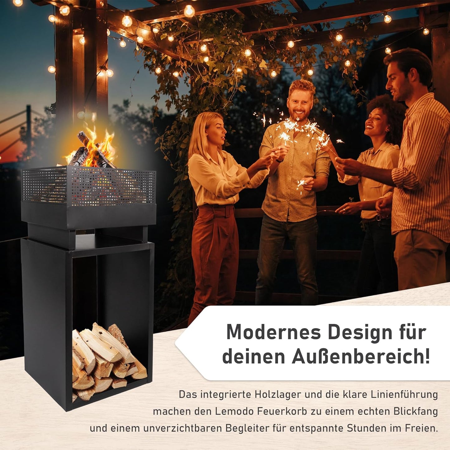 Feuerkorb mit Holzlager, Feuerkorb mit Holzlager