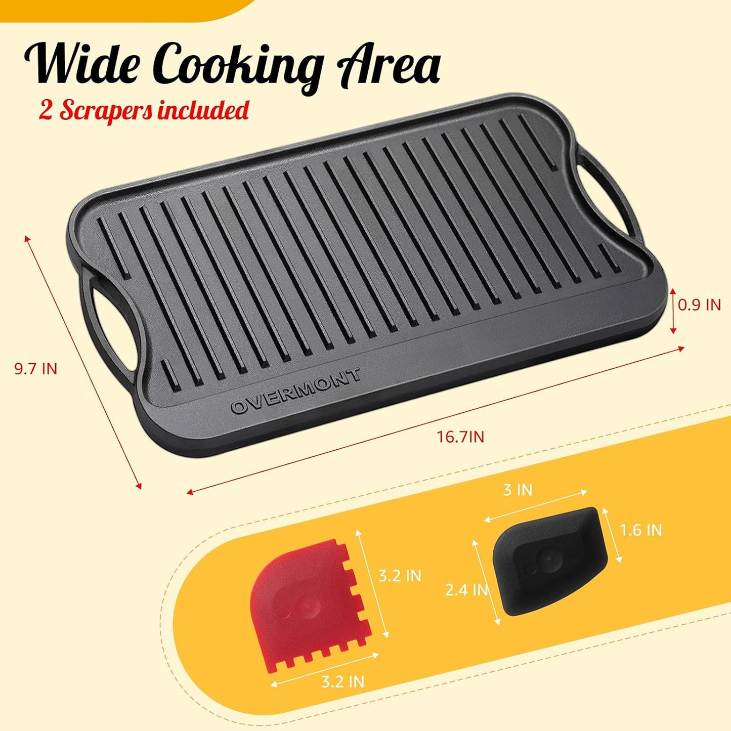 Gusseisen Grillplatte, 43,2 x 24,9 cm