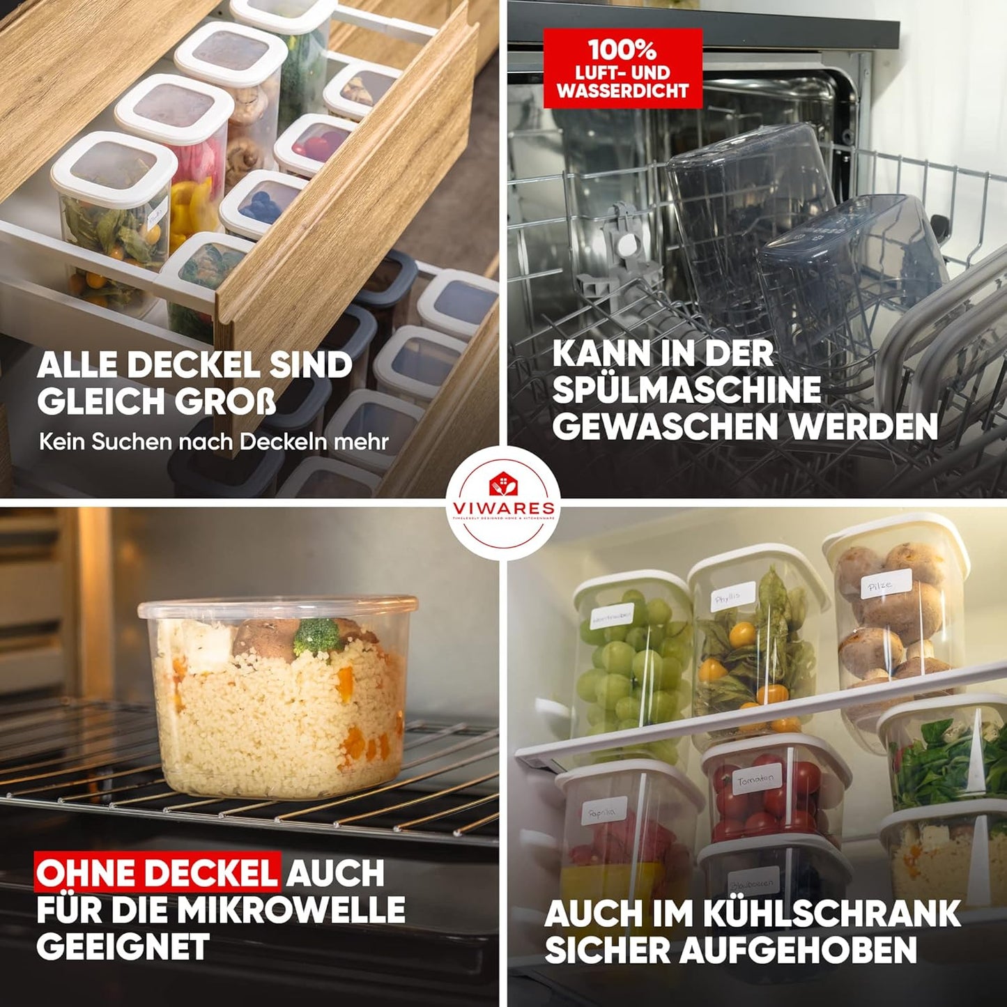 6er-Vorratsdosen Set, Weiss / 6er Set 1,750 Ml