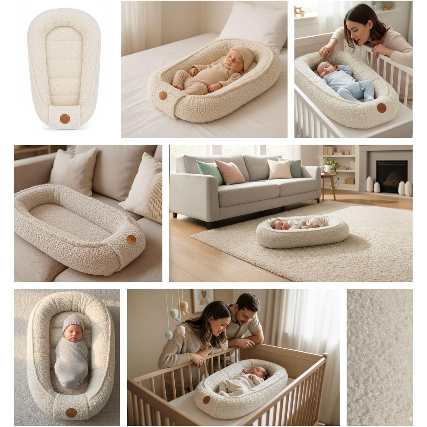 Babynest für Neugeborene, Hellgrau 90x50 cm (1er Pack)