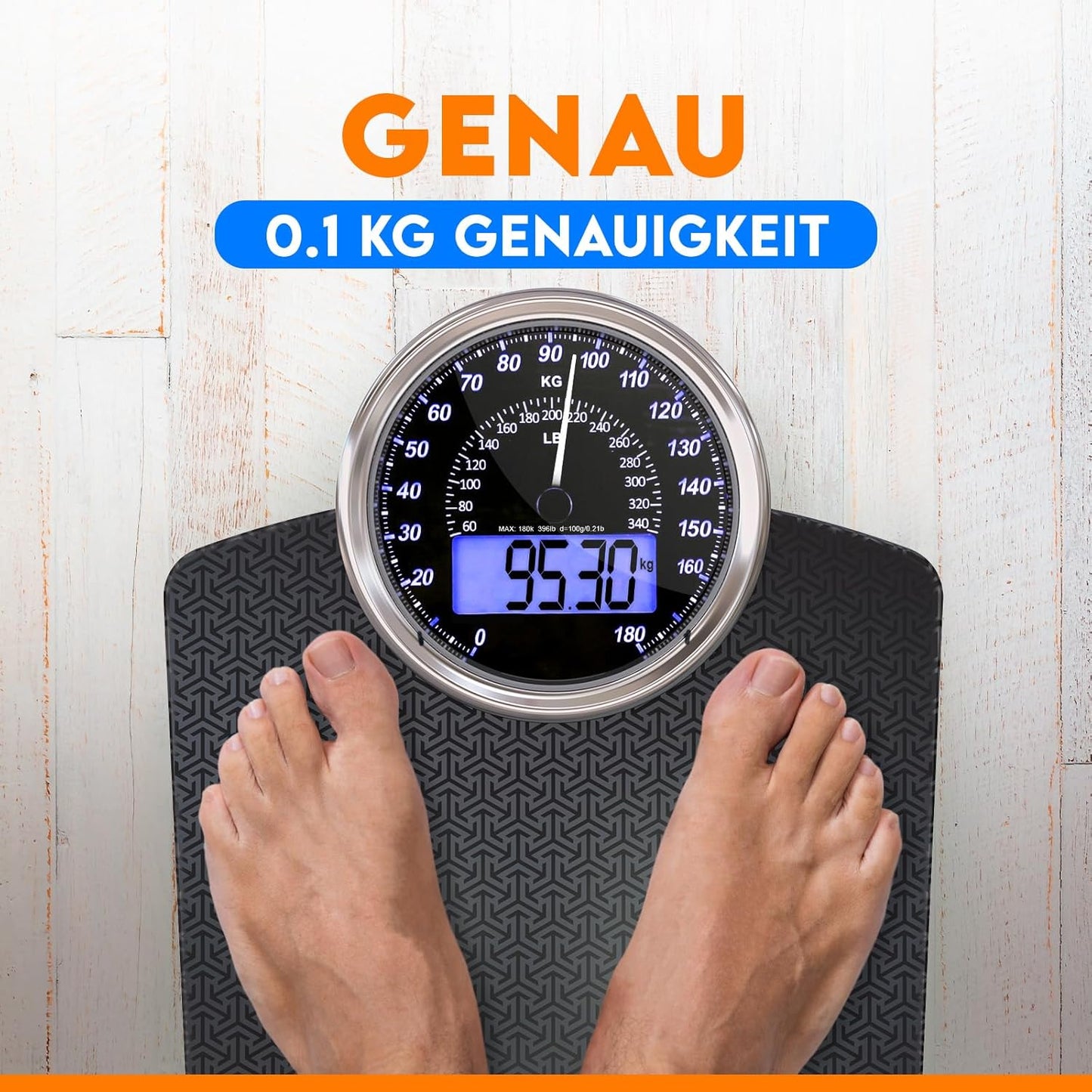 Hybrid 2-in-1 Körperwaage (digital & analog), KG Black
