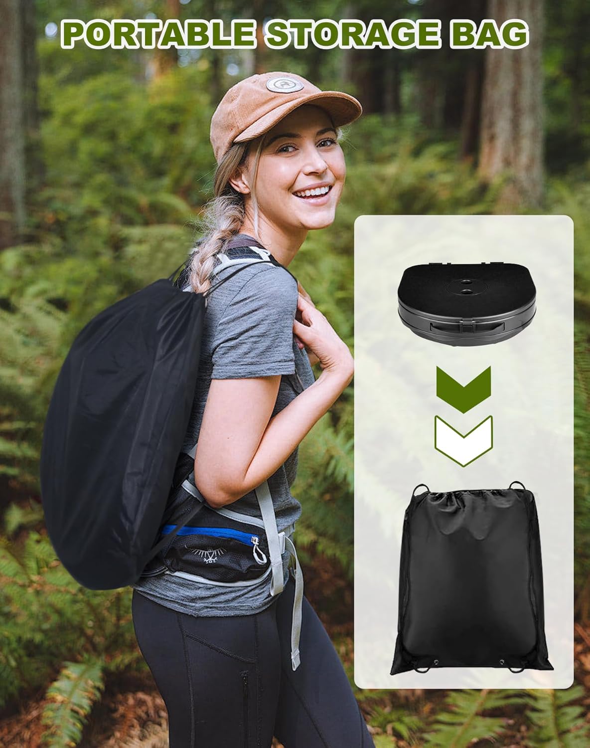 Faltbare Campingtoilette mit Toilettenbeutel, Schwarz