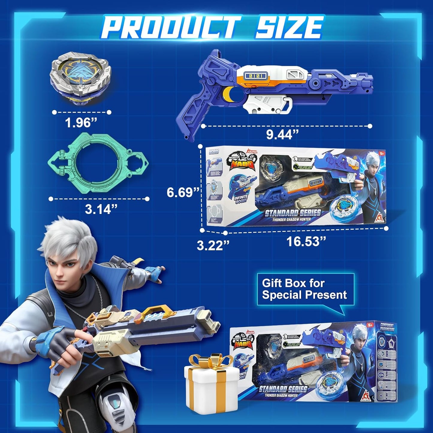 Pistolen-Launcher mit Metallkreisel, Blau