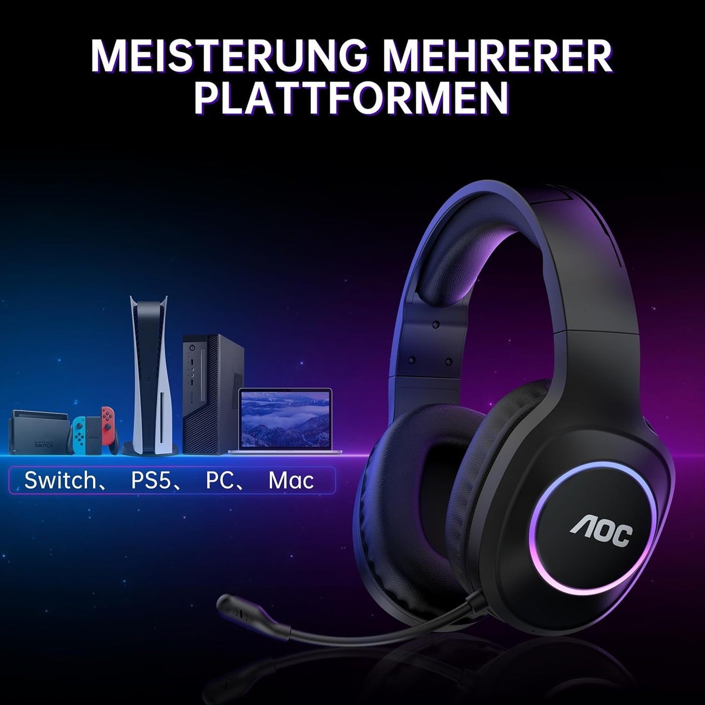 Kabelloses Gaming Headset, Black 3,5 mm Klinke