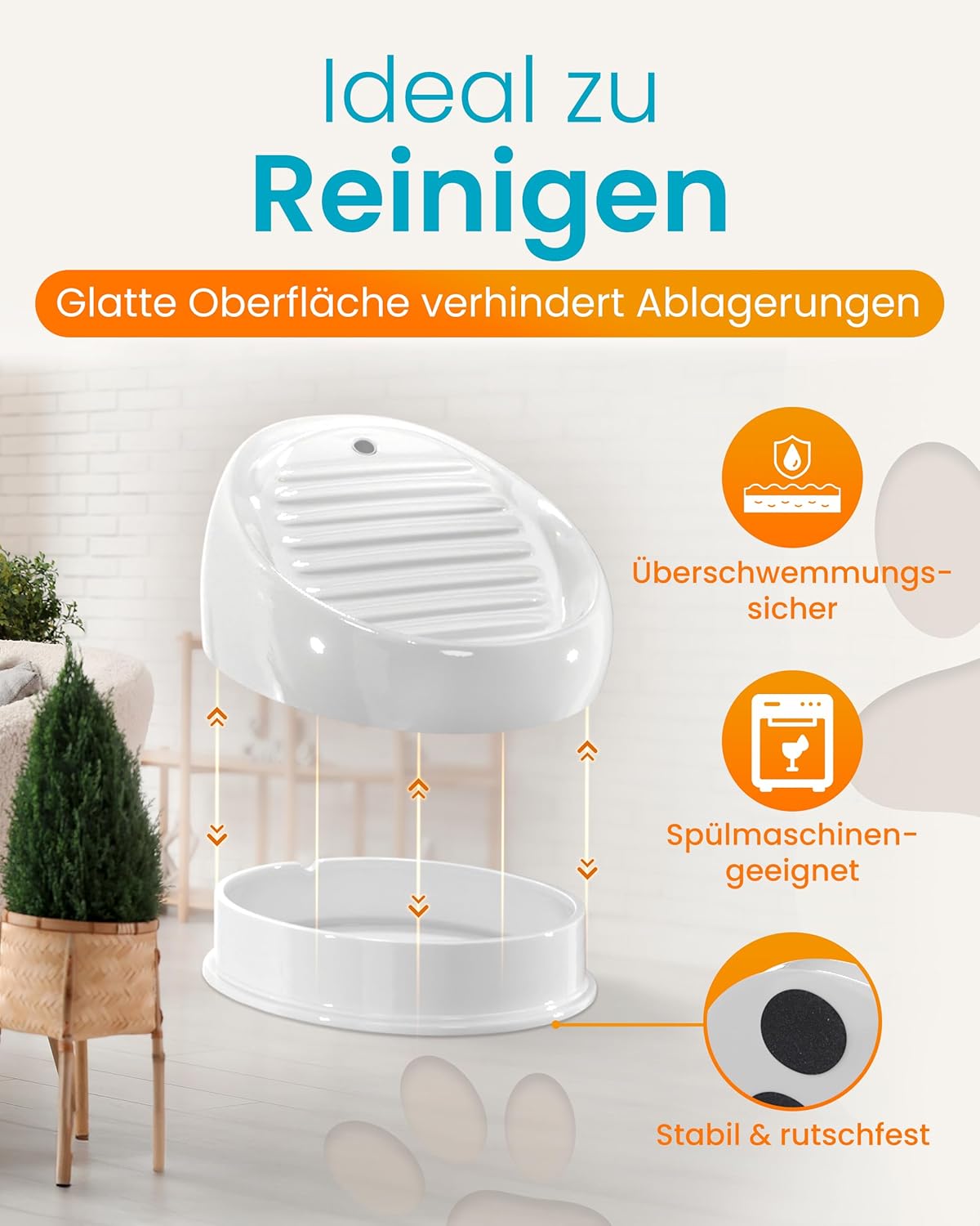 Keramik Katzen-Trinkbrunnen, hygienisch & energiesparend, Grau