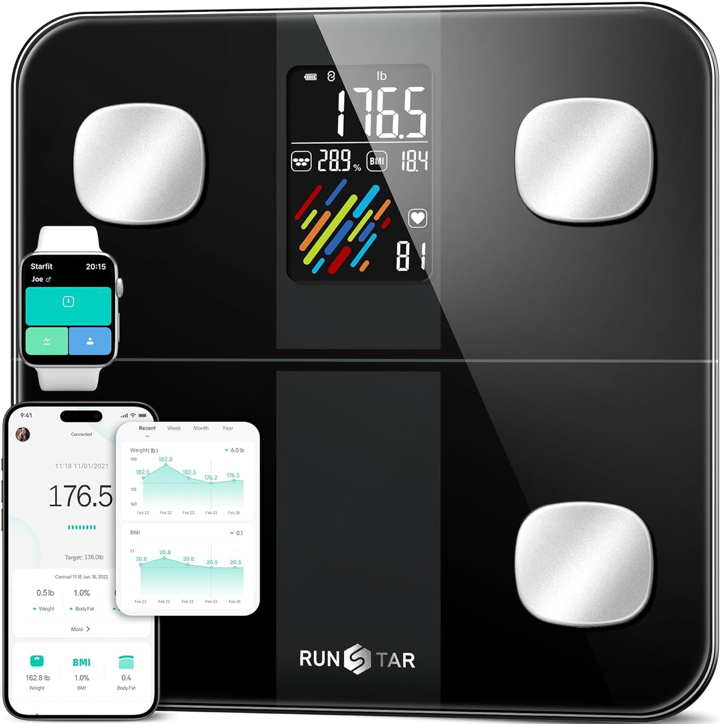 4E SmartView Körperwaage, Schwarz Large