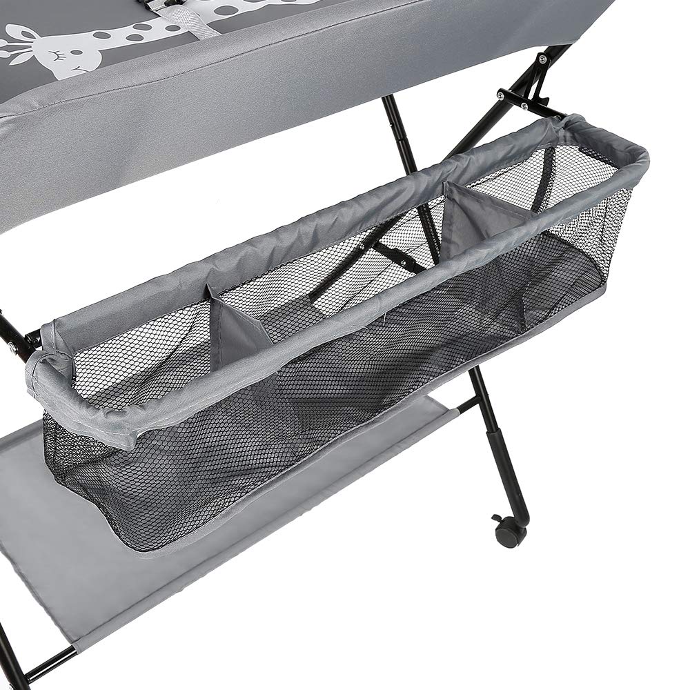 Klappbarer Wickeltisch mit Rollen und Ablagefächern, A-Gris