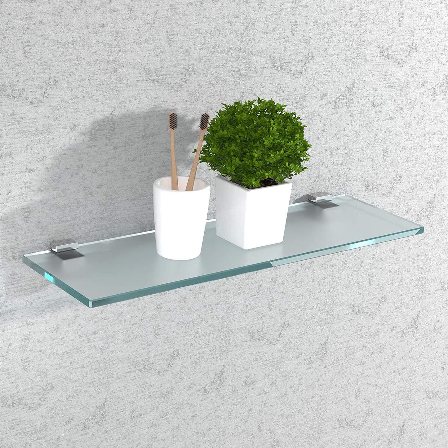 Glasregal mit Chromhalterung (50x15 cm, Milchglas), 50x15cm Mattglas + Halterung G - Chrom Glanz Optik
