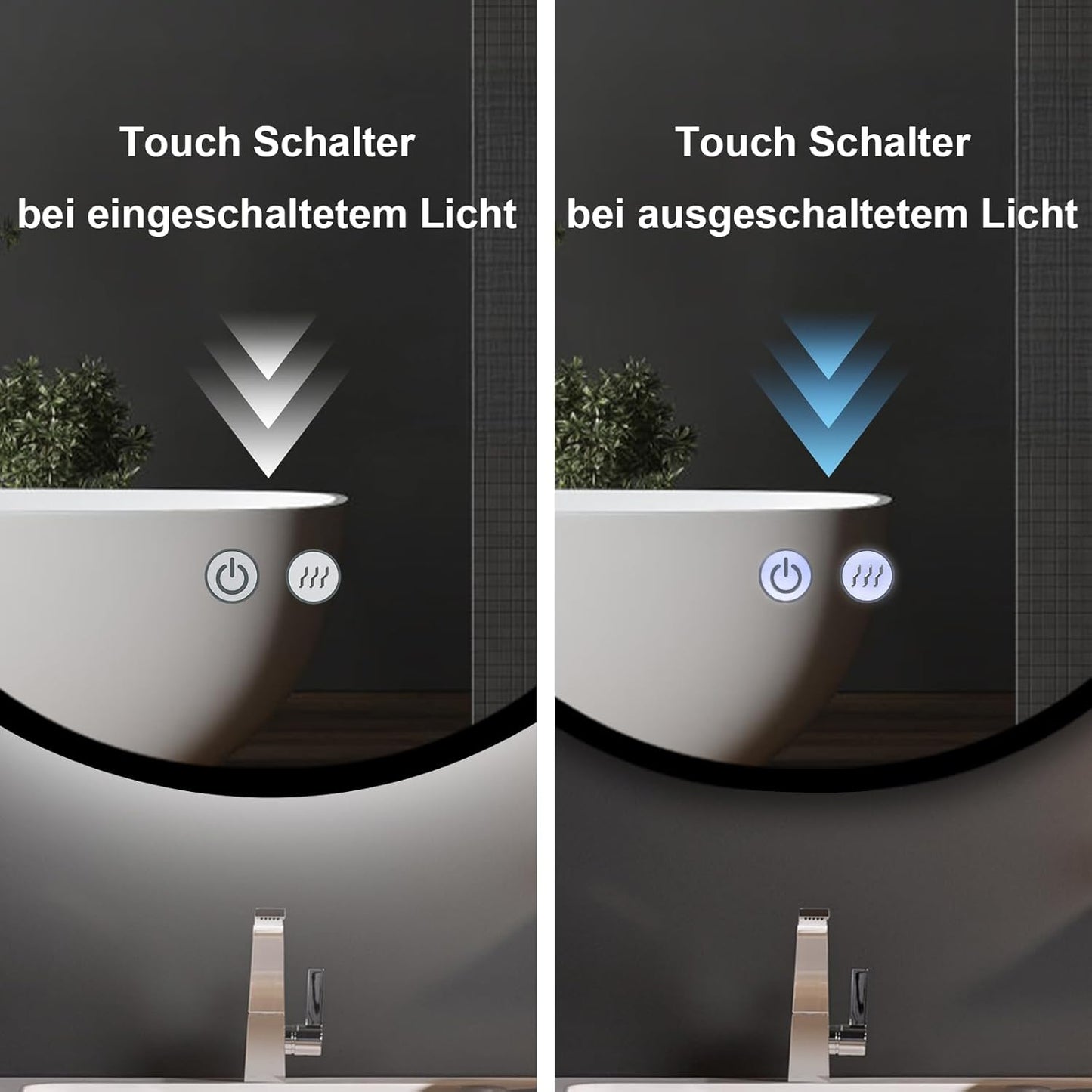 Ovaler LED-Badspiegel mit Antibeschlag (60x100 cm), Oval-schwarz-antibeschlag 100L x 60B cm