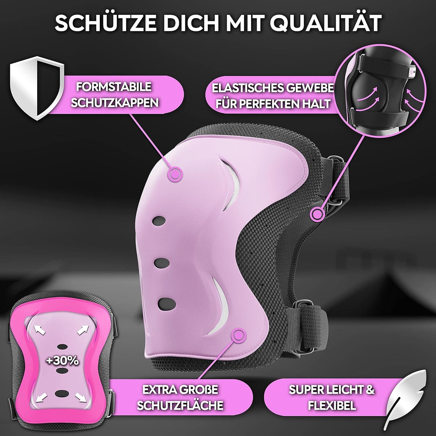6-teiliges Skate-Protektoren-Set, S - Kinder & Jugendliche PINK SCHWARZ